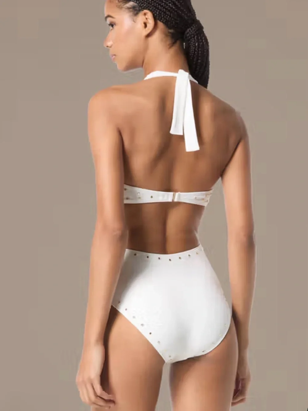 Michael Kors NWT White Studded Cutout One-Piece Swimsuit Size 12 | Gold Hardware